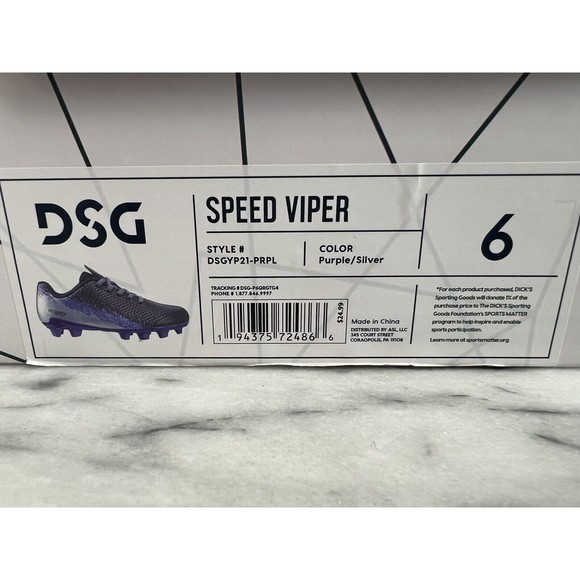 DSG Soccer Cleats Big Kids size 6 Speed Viper Purple Silver - Picture 10 of 13